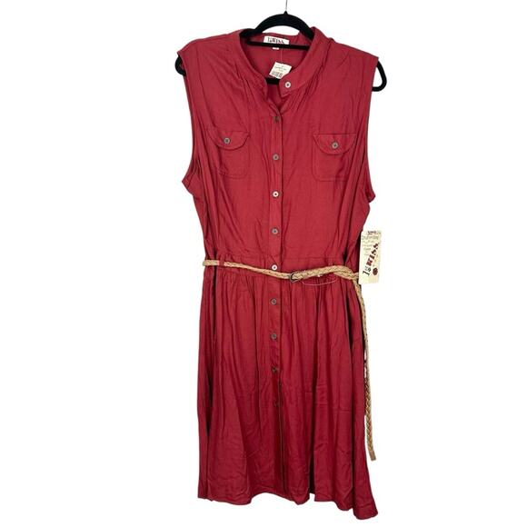 NWT 1st Kiss Sleeveless Red Midi Button Up Shirtdress Size 2X - Picture 3 of 10